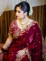 প্রিমিয়াম আফগানি সিল্ক শাড়িটির ( ব্লাউজ: ট্যাসেল লেসসহ ম্যাচিং আনস্টিচড বড় ব্লাউজ পিস ) - Image 6